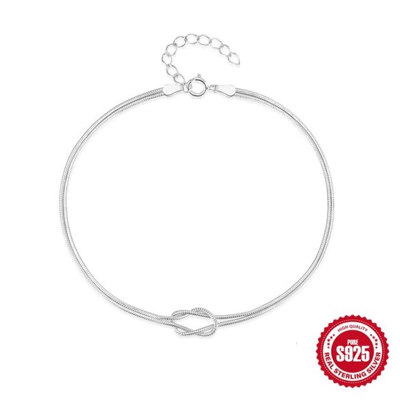 Elegant 925 Sterling Silver Snake Chain Bracelet β Simple Knot Design - Picture 7 of 8